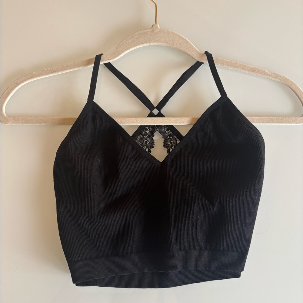 Bozzolo Black Lace Back Crop Top